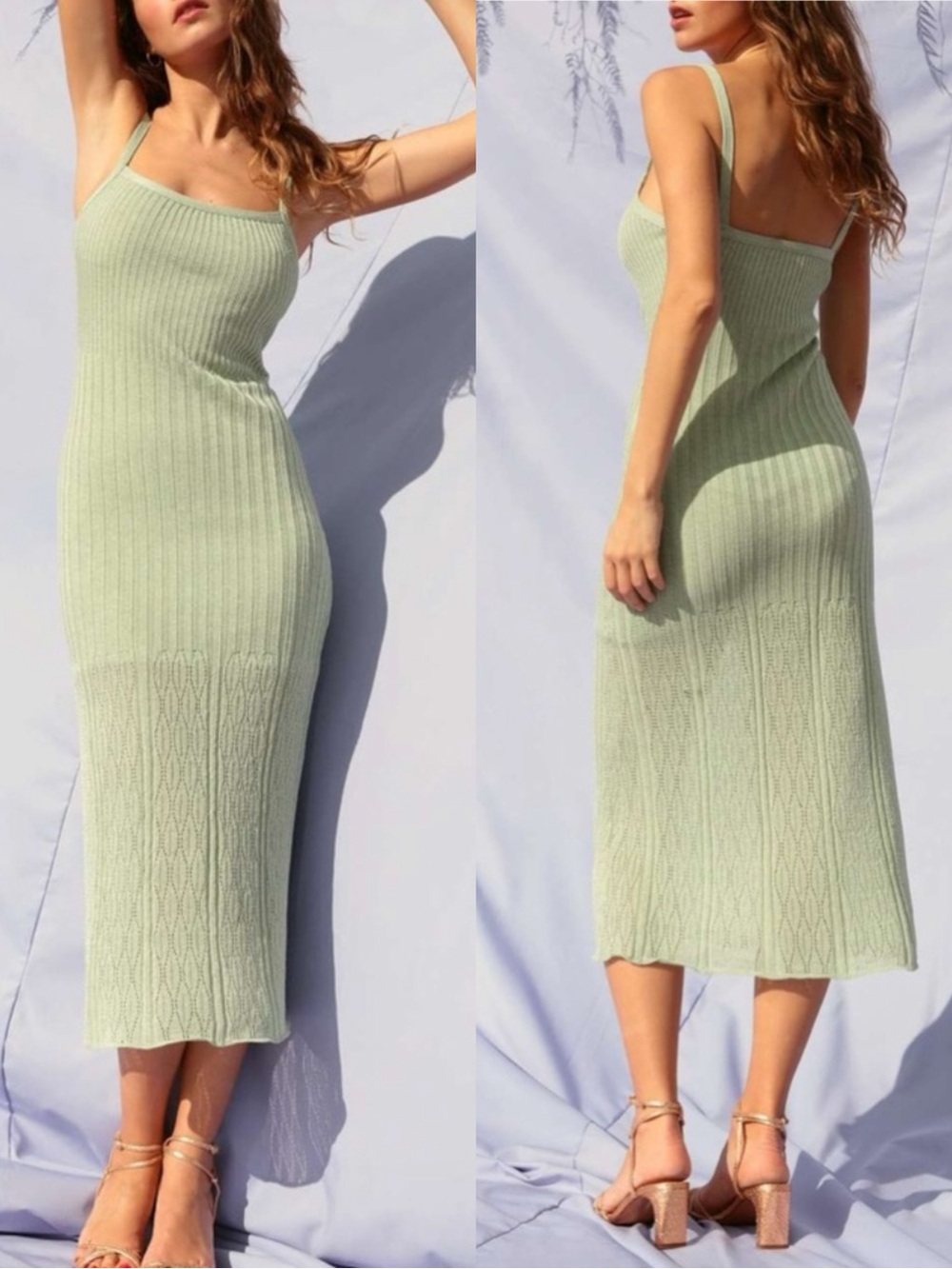 ROUJE Paris Myriam Knit Green Midi Slip Dress - Picture 2 of 8